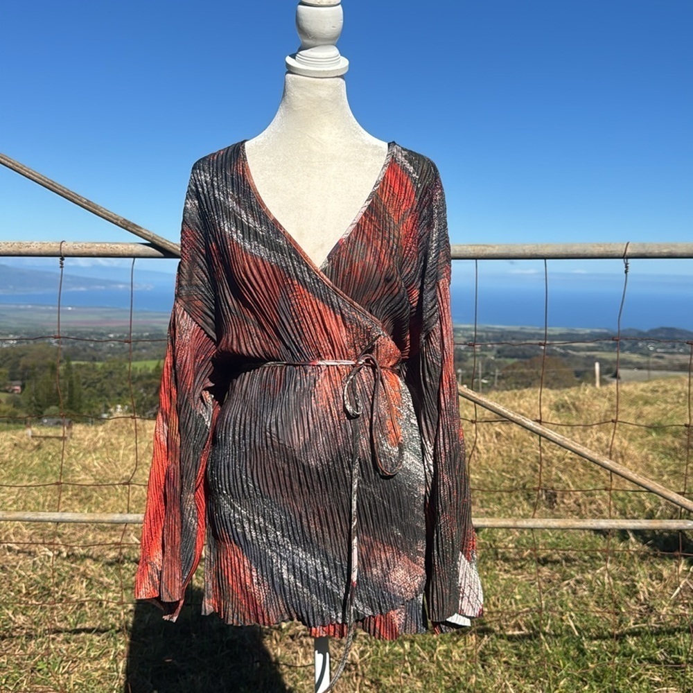 ZARA Pleated Kimono Wrap Top Blouse Medium NWT Multicolor Boho Music Festival L